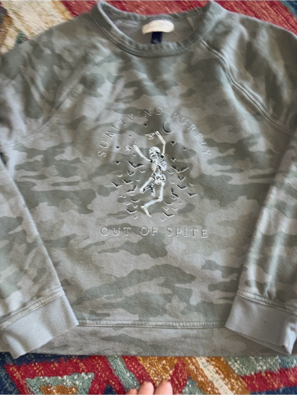 Womenโs Camouflage Crewneck Sweatshirt in Sage Green